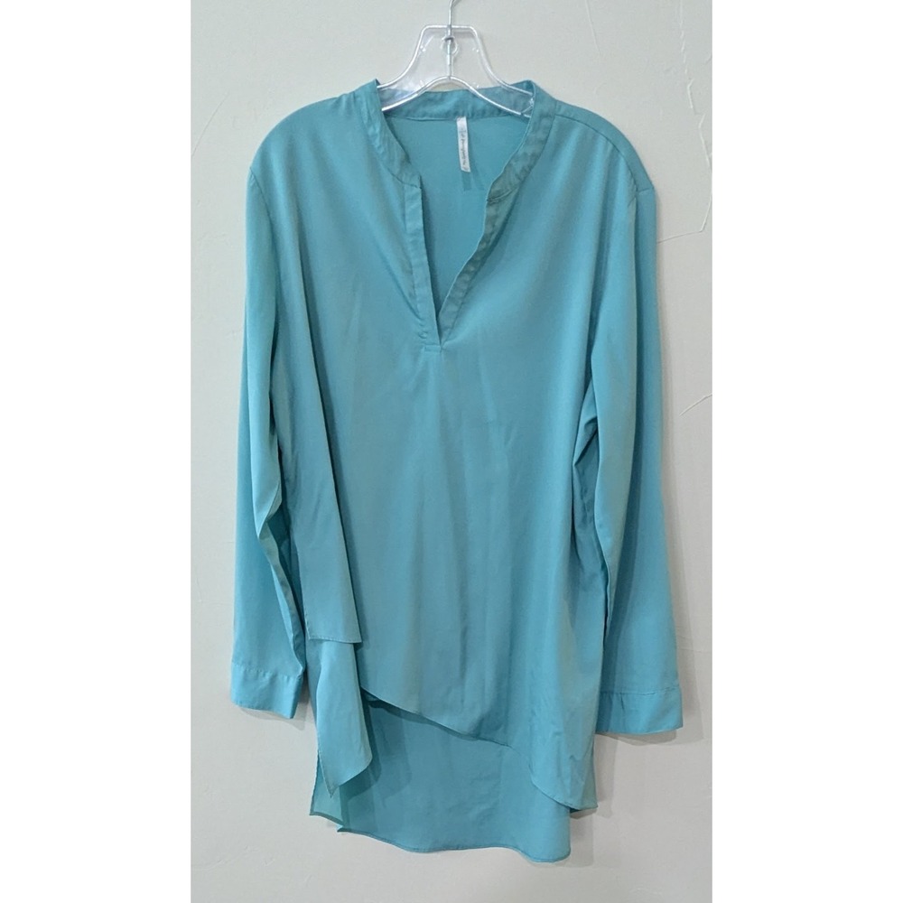 Passports Women's Free Form Tunic‎ Large Aqua Lightweight Adjustable Sleeve